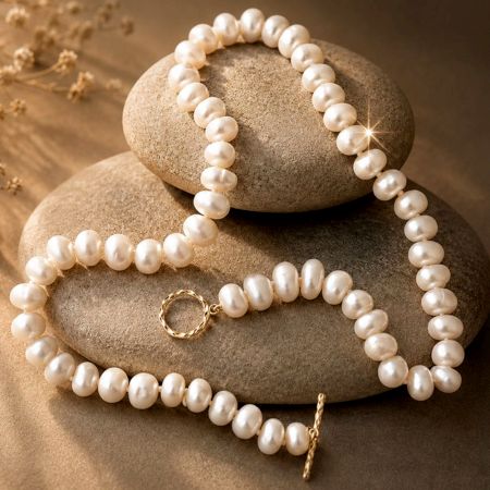 Handcrafted Rondelle Baroque Freshwater Pearl Necklace